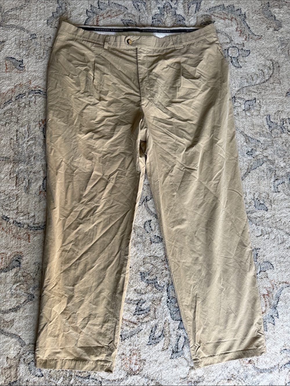 Burberry Pants Men London Khaki Casual Tan Beige Chino Pleated Trousers